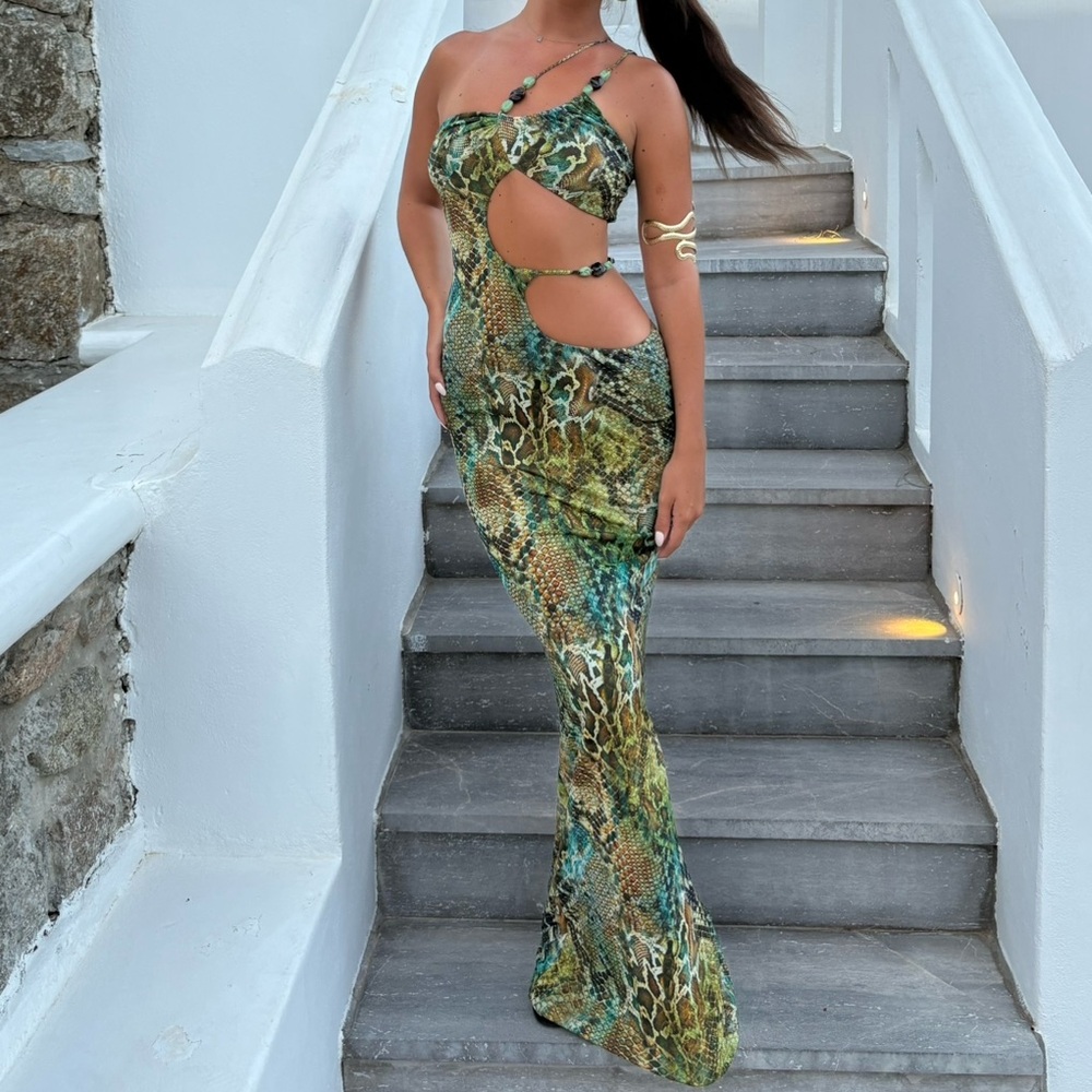 Exotic Multi-Color Cutout Maxi Dress